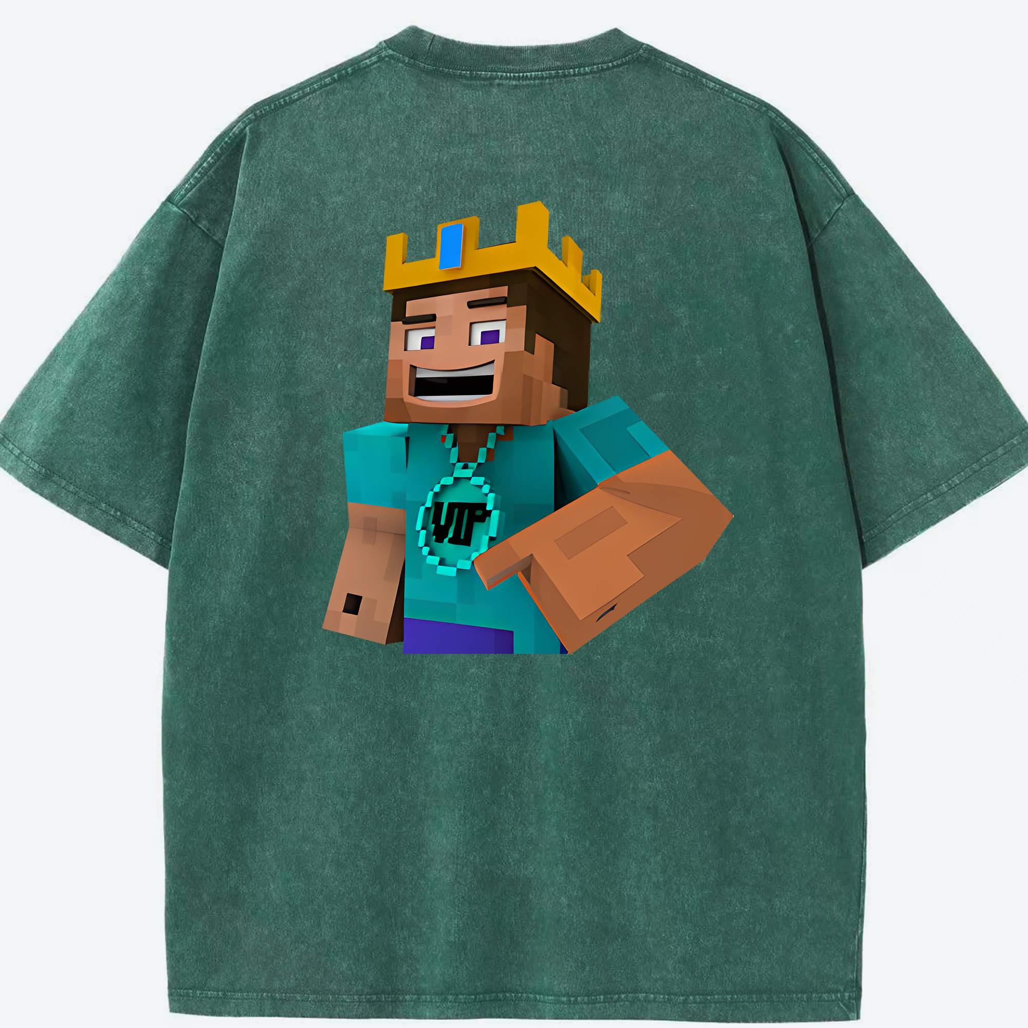 （画像用） マインクラフト ブロックの世界 Minecraft MC Block world 綿100% ヴィンテージ風 半袖Tシャツ（背面プリント）
